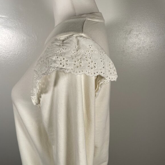 J.CREW Sweatshirt Womens Small Ivory Flutter Long Sleeve Round Neck Pullover - Picture 7 of 16